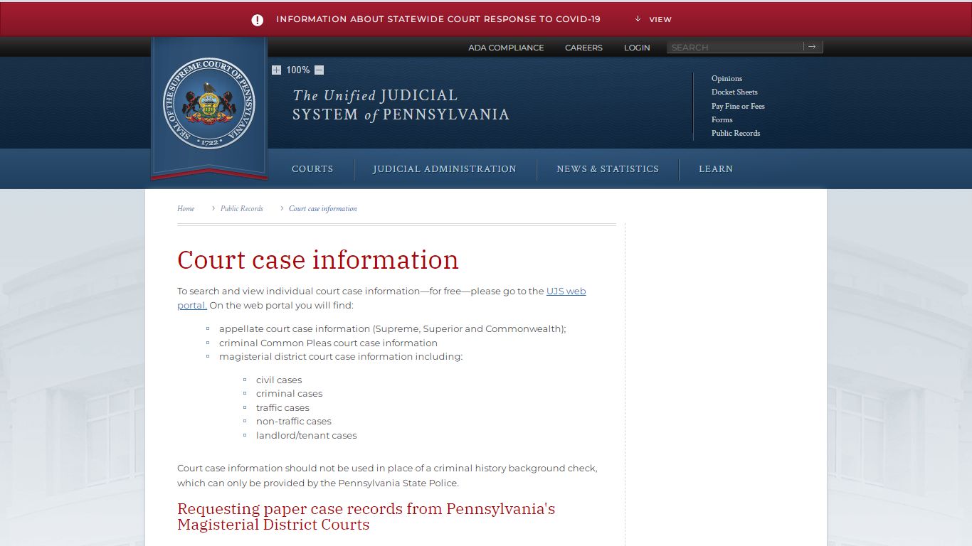 Public Records - Unified Judicial System of Pennsylvania
